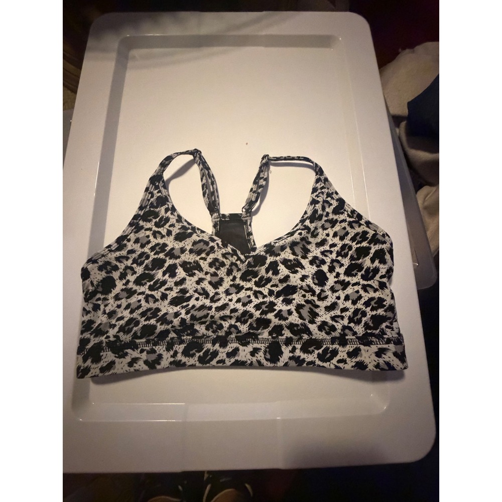Zyia‎ Active Leopard Print Sports Bra Black White Mesh Racerback Medium